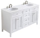60" Double Bathroom Vanity, White With Ivory White Engineered Marble