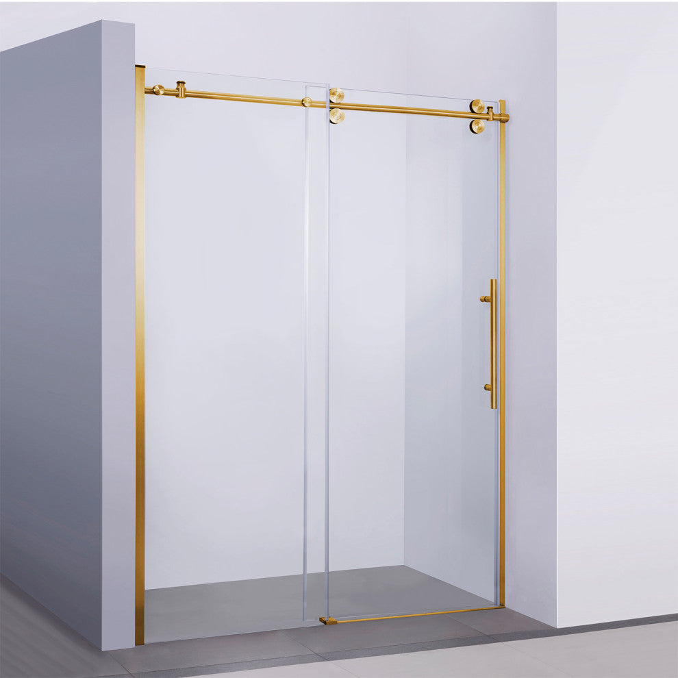 Massa 60"Wx76"H Single Sliding Frameless Shower Door, Brushed Gold