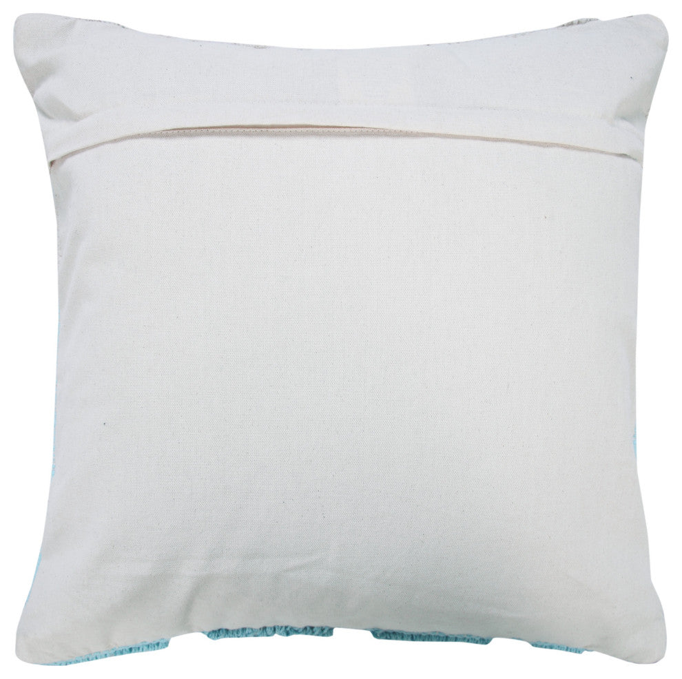 Ox Bay Handwoven Blue/White Geometric Organic Cotton Pillow Cover, 20"x20"