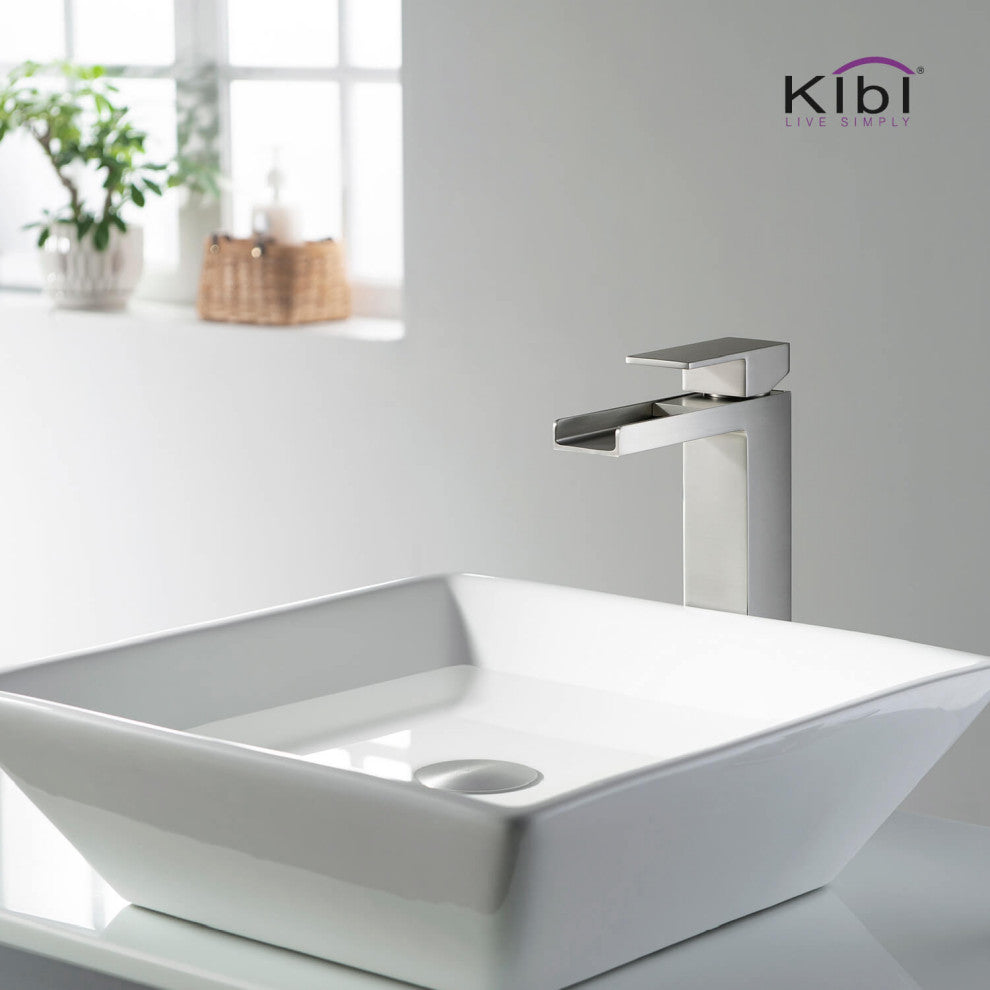 Waterfall Single Handle Vessel Sink Faucet KBF1005, Brushed Nickel, W/ Drain