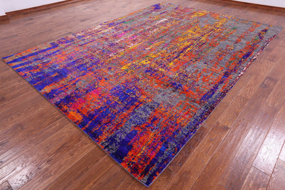 8' 10" X 12' 5" Modern Wool & Silk Handmade Rug - Q13489