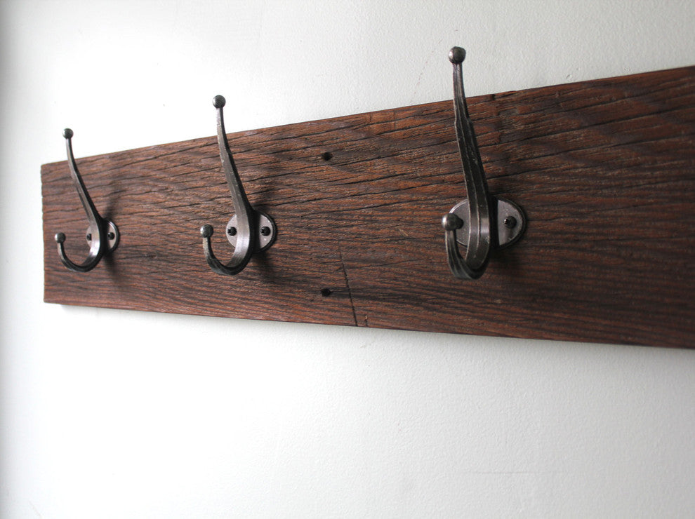 5-Hooks Reclaimed Barn Wood Coat Rack, 36"