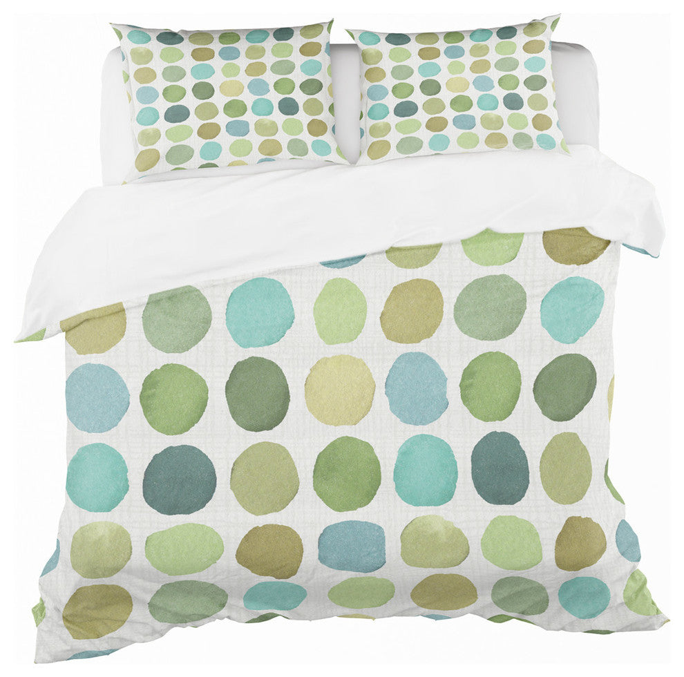 Geometric Green Circle I Geometric Duvet Cover Set, Twin