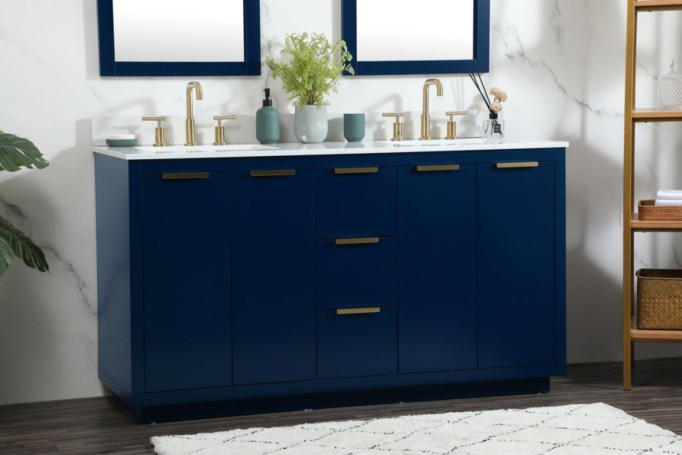 Elegant VF19460DBL-BS 60"Double Bathroom Vanity, Blue With Backsplash