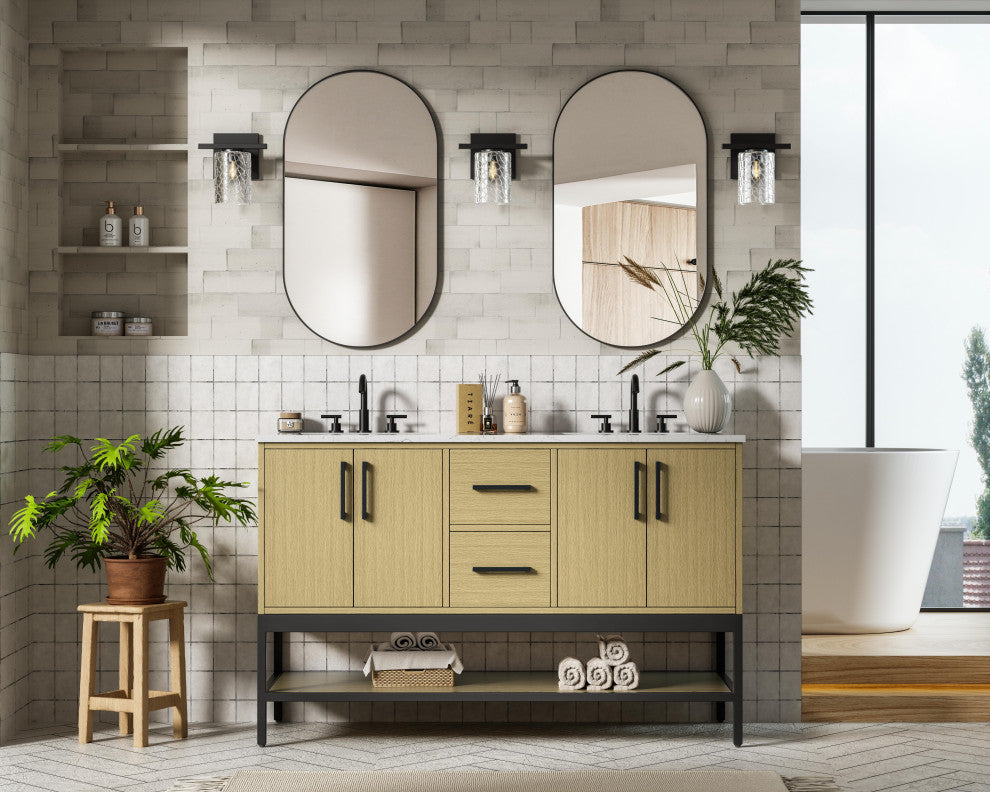 Home Living 54" Double Bathroom Vanity, Honey Brown