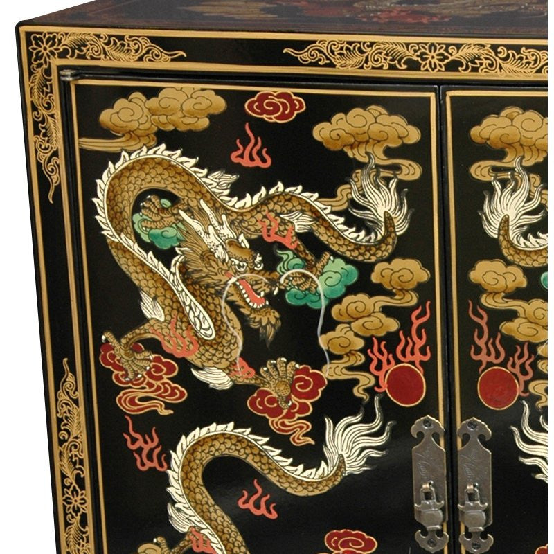 Black Dragons Lacquer Shoe Cabinet