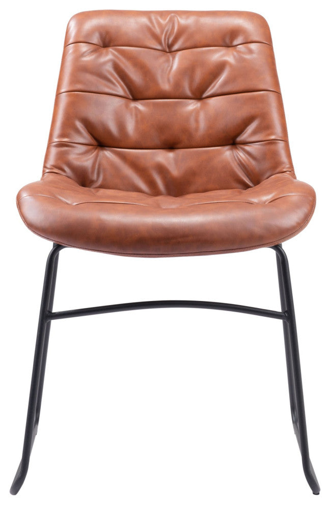 Dining Chair, Set of 2, Faux Vinyl Leather, Steel, Vintage Brown, Black, Cafe