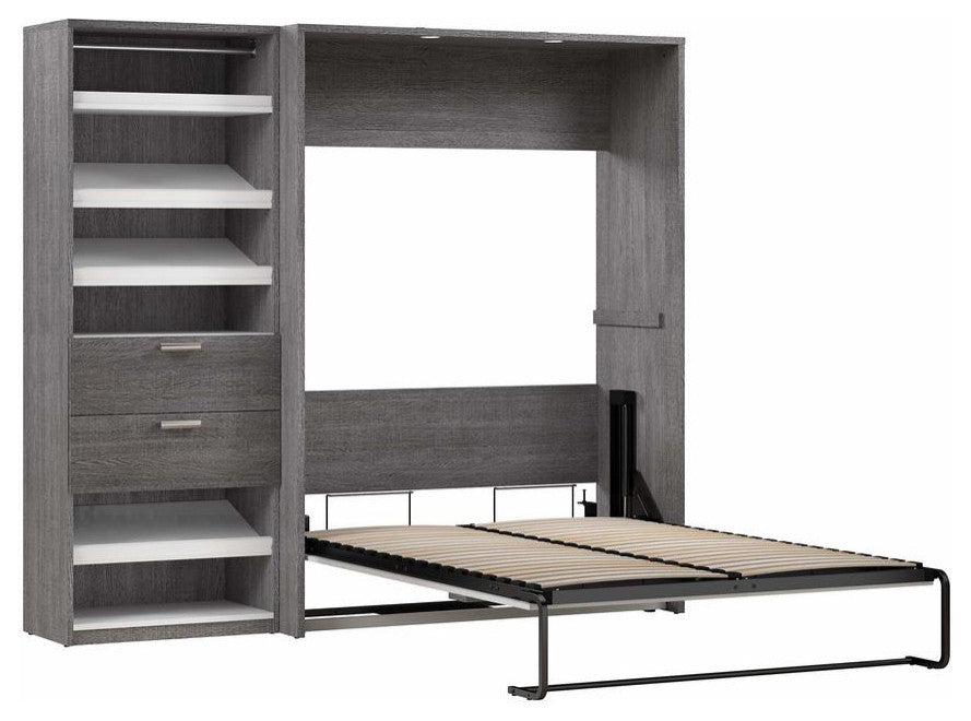 Cielo Full Murphy Bed with Closet Organizer (89W) in Bark Gray and White