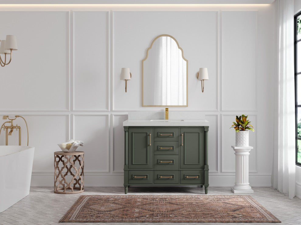 Aberdeen 42 Single Sink Bath Vanity in Pewter Green 2" Carrara Quartz