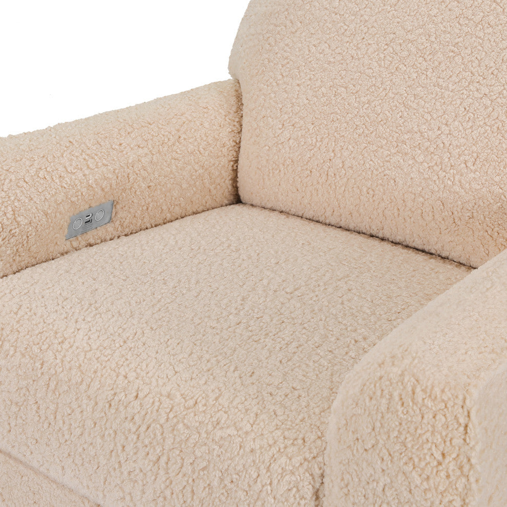 Sunday Power Recliner and Swivel Glider, Chai Shearling With Dark Wood Base