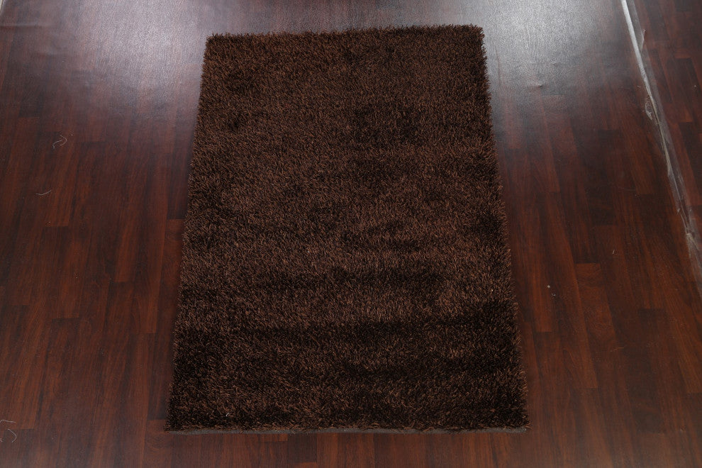 Brown Contemporary Plush Shaggy Oriental Area Rug Hand-tufted Carpet 5x7