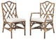 Rattan Chippendale Upholstered Dining Armchairs, Antique Brown, Set of 2