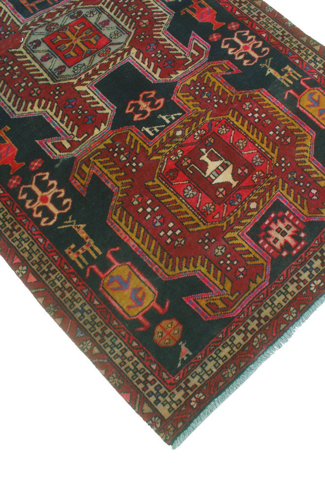 Fine Vintage Distressed Diano Charcoal/Burgundy Runner, 3'7x10'6