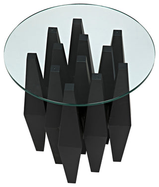 Soldier Side Table, Black Metal with Glass Top