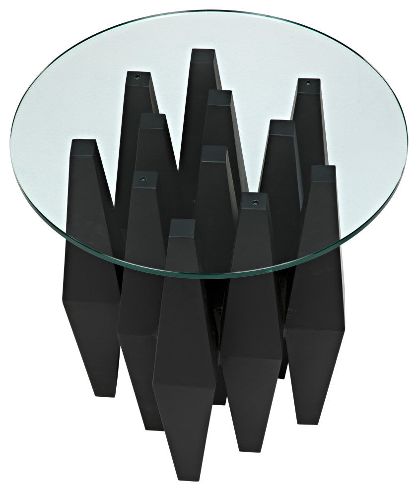 Soldier Side Table, Black Metal with Glass Top