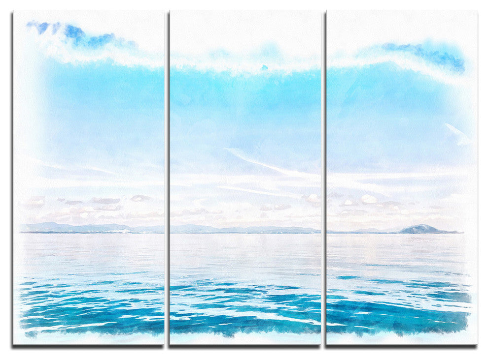 "Blue Horizon Digital Watercolor" Metal Wall Art, 3 Panels, 36"x28"