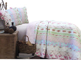 Blooming Spring Floral Reversible 100%Cotton Quilt Set, Full/Queen Set