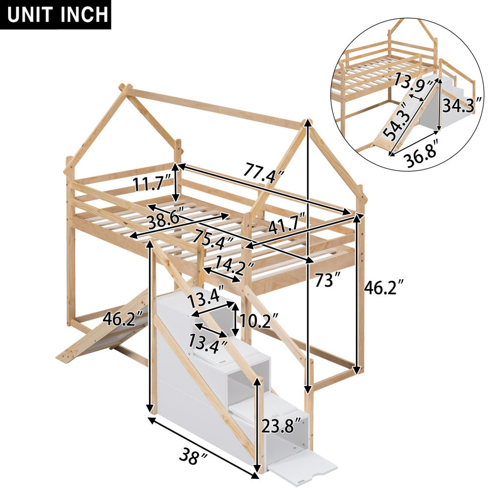 Gewnee Twin over Twin House Loft or Bunk Bed