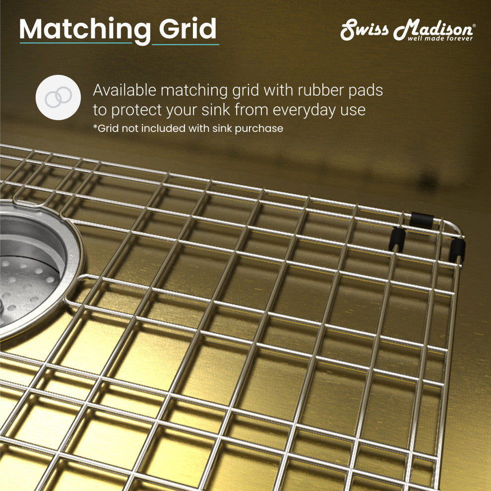 Rivage 33"x21" Stainless Steel Farmhouse Kitchen Sink, Gold