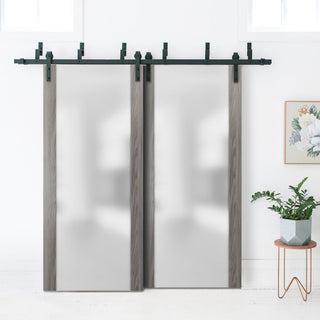 Closet Glass Barn Bypass Doors 60 x 80 & Hardware | Planum 4114 Ginger Ash