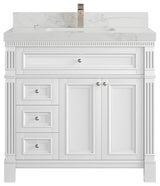 Paris 36" Center Sink Bathroom Vanity, White 2" Calacatta Nuvo
