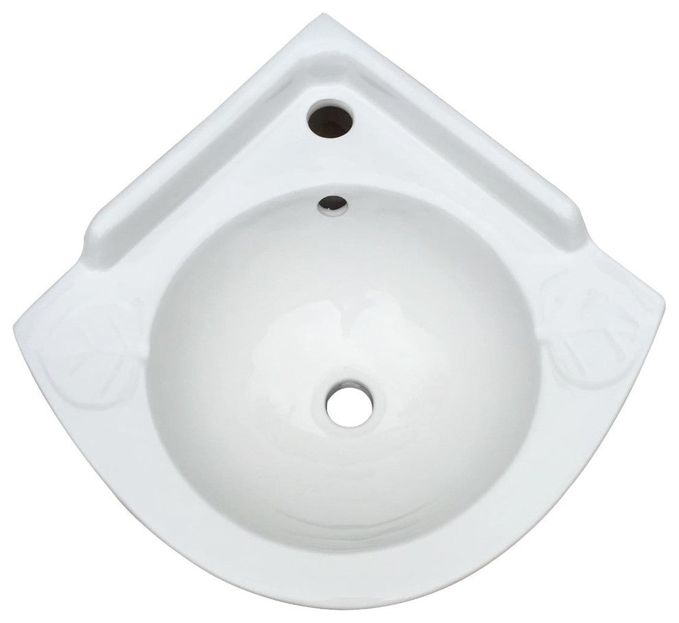 Small Corner Wall Mount Sink Bathroom White Ceramic Bowl with Overflow Pack of 2