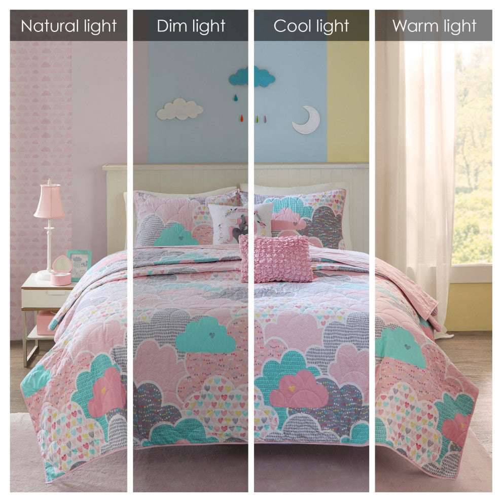 Kids Cotton Comforter/Duvet Cover/Coverlet Set, Pink, Full/Queen, Coverlet