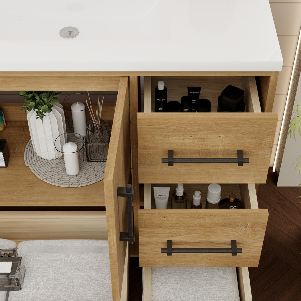 Victoria 84" Solid Wood Bath Vanity, Double Sink, Oak