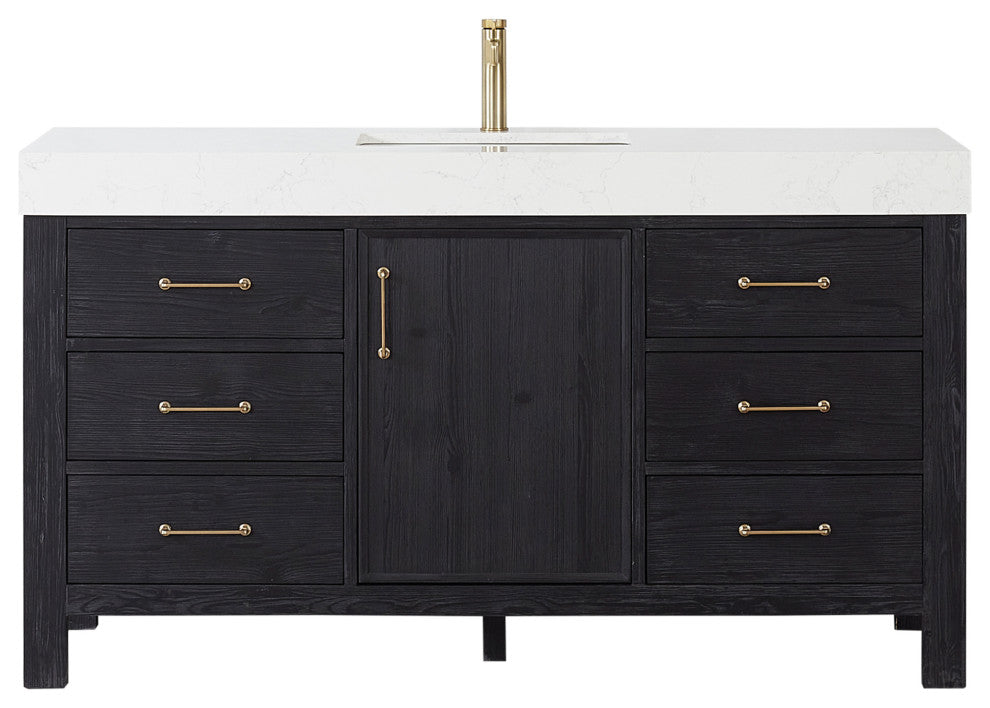 Leon Bath Vanity With Composite Stone Top, Fir Wood Black, 60"single Sink, No Mirror