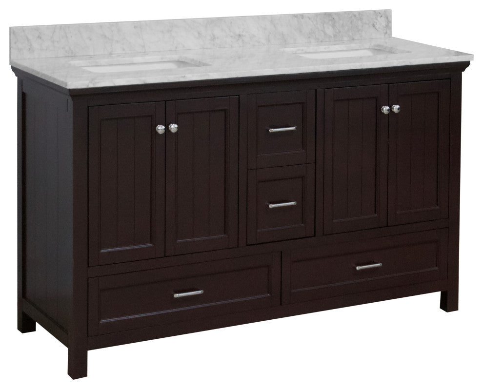 Paige 60" Bathroom Vanity, Chocolate, Carrara Marble, Double Sink