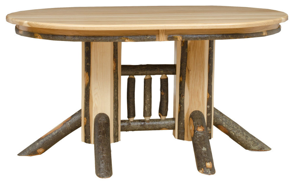 Hickory Log Pedestal Table, All Hickory, 42" X 72"