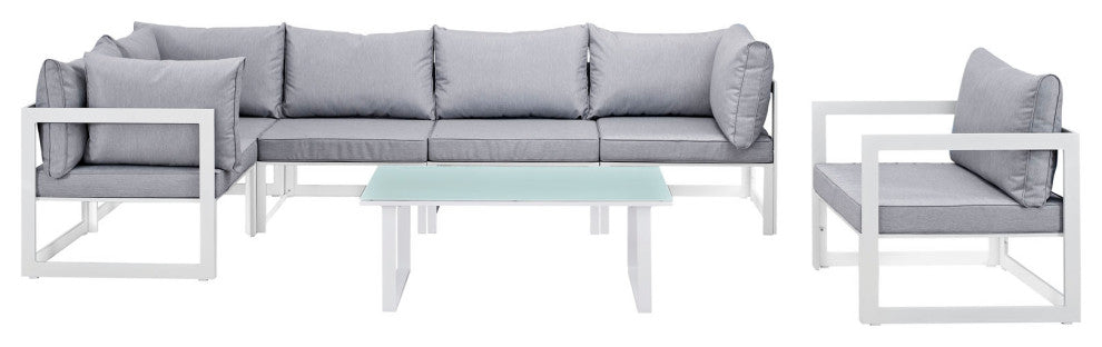 White Gray Fortuna 7 Piece Outdoor Patio Sectional Sofa Set