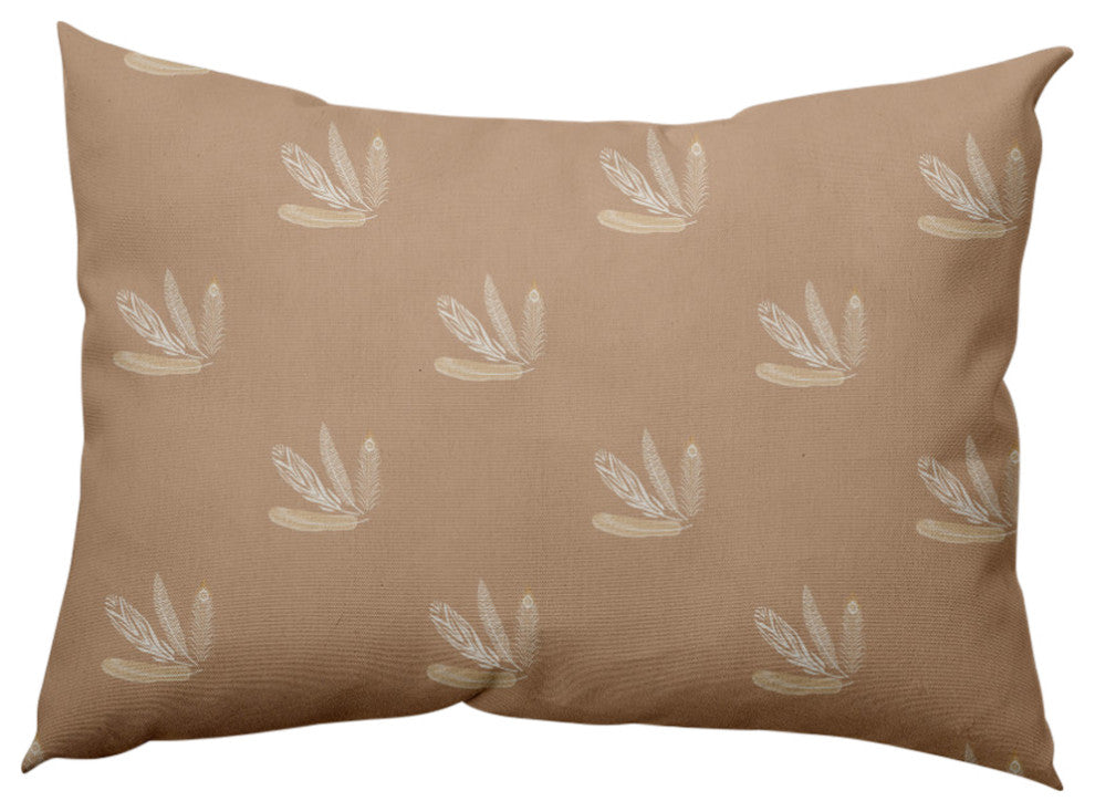 Feather Pattern Decorative Lumbar Throw Pillow, Brown, 14"x20"