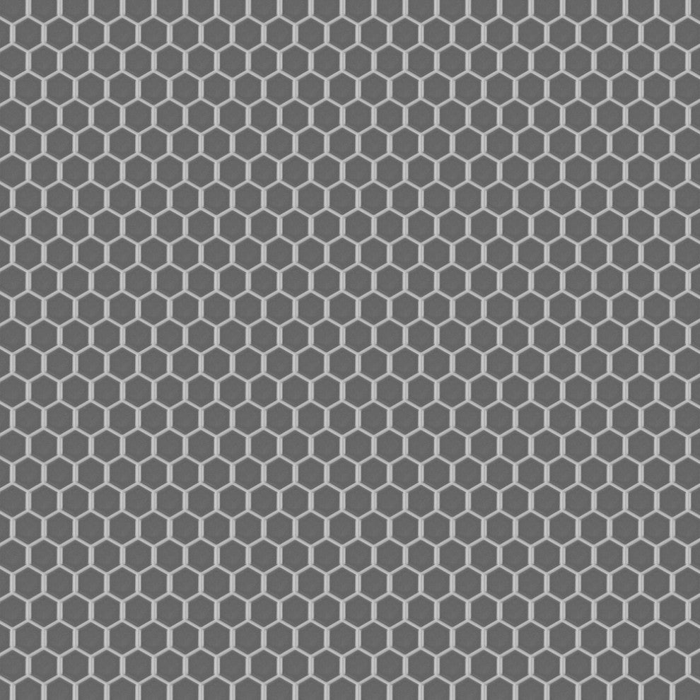 Metro 1" Hex Glossy Grey Porcelain Floor and Wall Tile