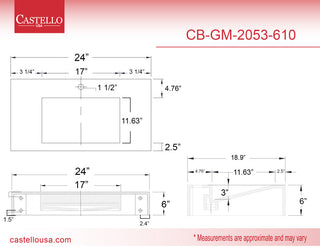 CastelloUSA Pyramid Solid Surface Wall Mounted Ramp Basin Sink, White, 24", No Faucet Hole