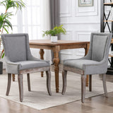 Upholstered Dining Chairs with Solid Wood Legs, Nailhead Trim, Set of 2, Grey