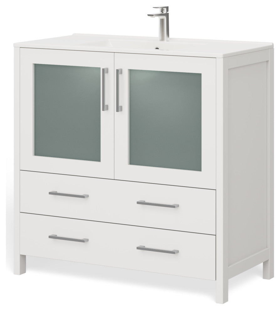 The Pullman Bathroom Vanity, White, 36", Single Sink, Freestanding