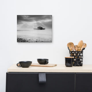Abandoned West Pier Coastal Seascape Black & White Photo Canvas Art Print, 12" X 16"