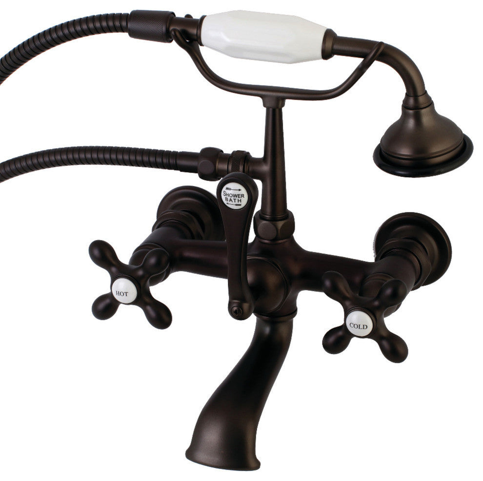 Aqua Vintage 7" Wall Mount Tub Faucet With Hand Shower, Oil Rubbed Bronze