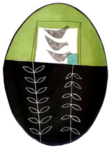 Hand Built Hand Painted Oval Ceramic Platter, Spring Green and Black