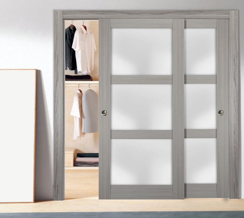 Closet Frosted Glass Bypass Doors 72 x 96, Lucia 2552 Grey Ash