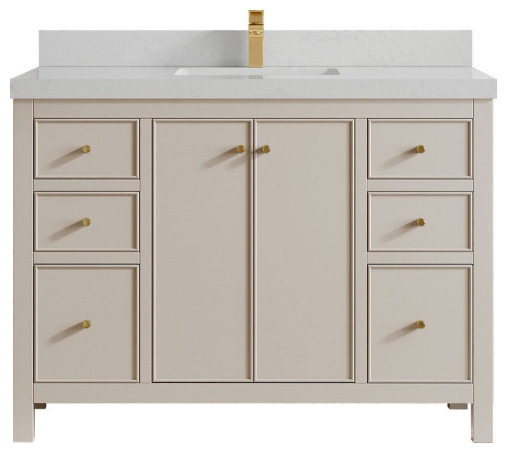Chicago 48" Single Sink Bathroom Vanity, Fine Grain 2" Carrara Quartz