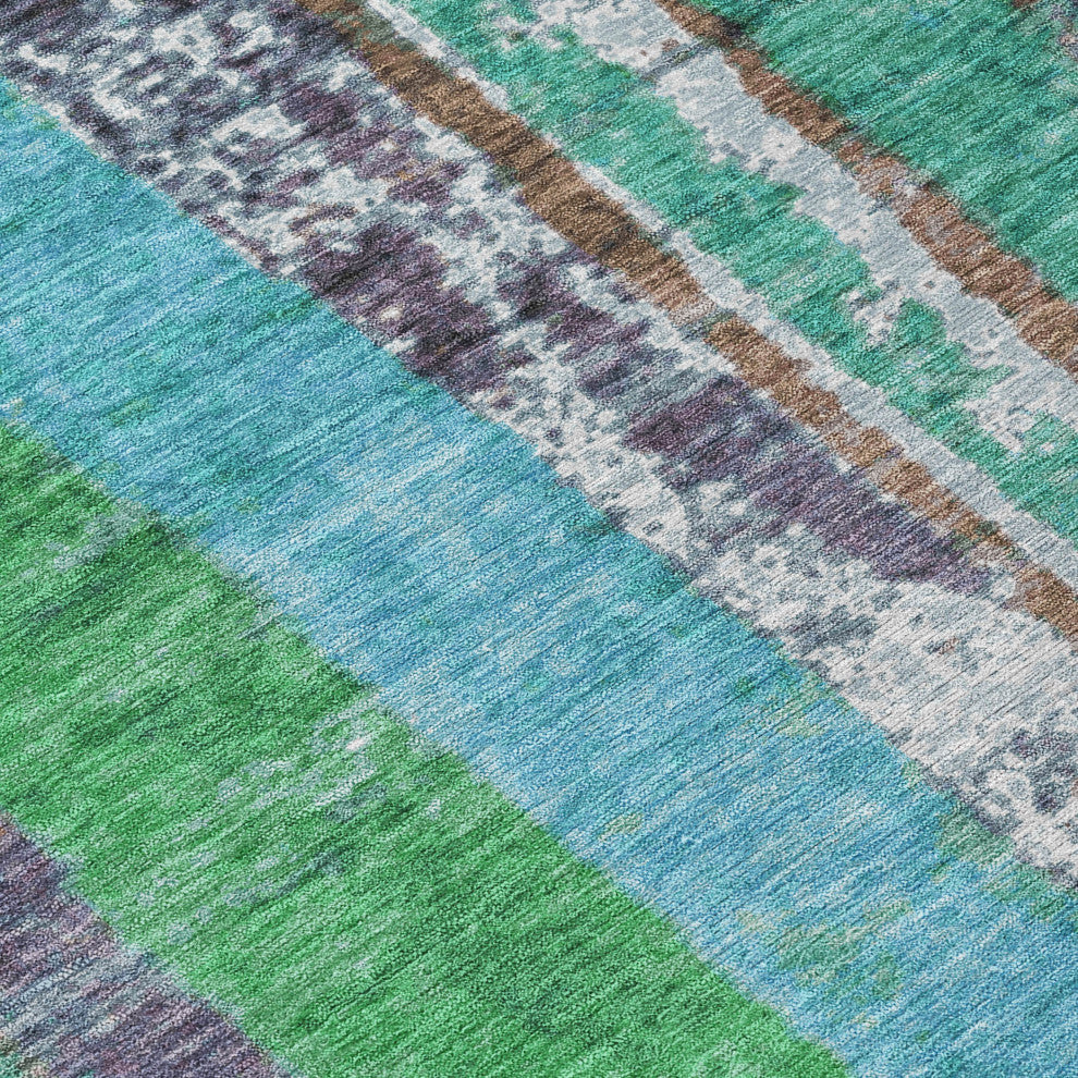 Machine Washable Indoor/Outdoor Chantille ACN1910 Teal 8' x 8' Round Rug