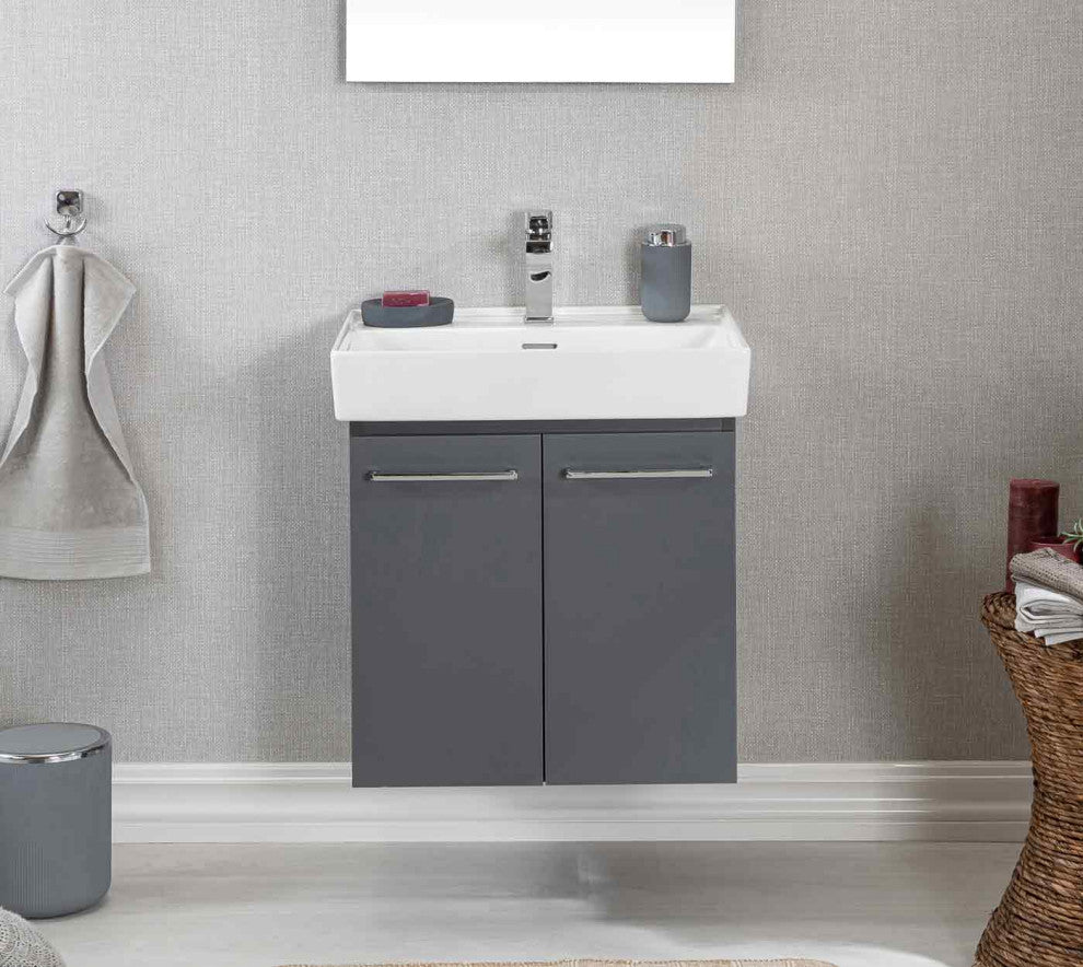 Vita Collection Gray Bathroom Vanity With Sink, Mirror, Countertop, 24