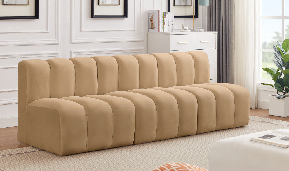 Arc Velvet Upholstered 3-Pc. Modular Sofa, Camel