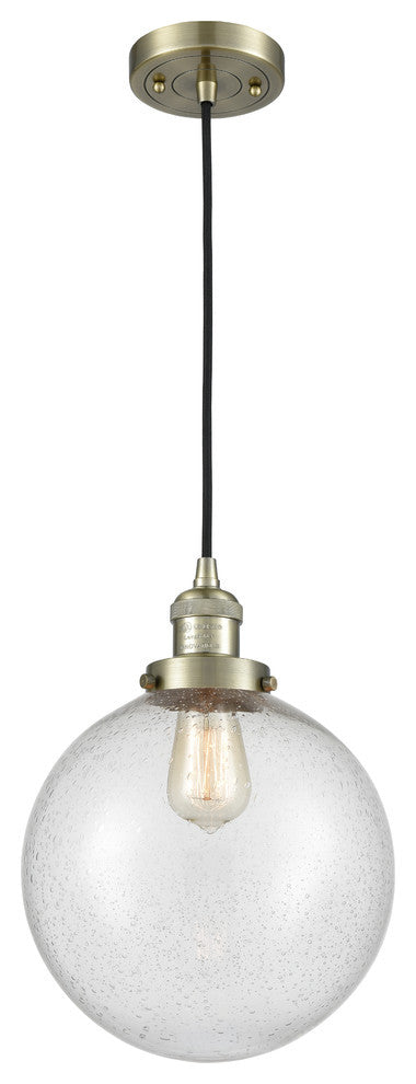 X-Large Beacon 1-Light Mini Pendant, Antique Brass, Seedy