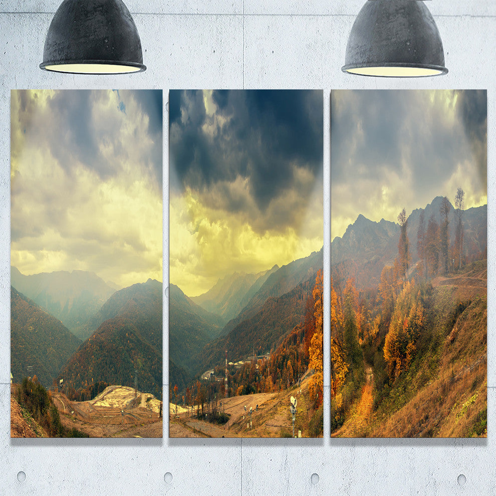 "Caucasus Mountains Yellow Panorama" Metal Wall Art, 3 Panels, 36"x28"