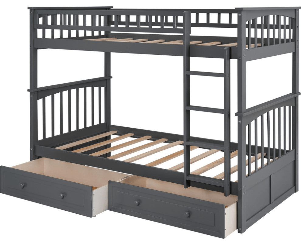 Twin over Twin Bunk Bed Drawers Convertible Beds Gray