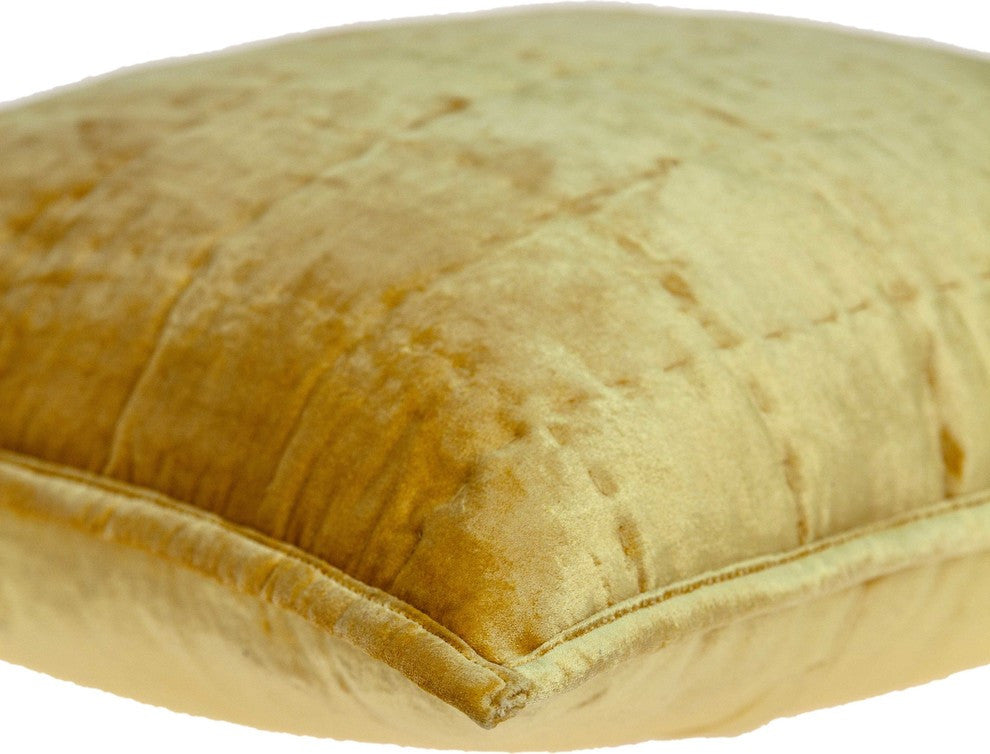 20" X 7" X 20" Transitional Yellow Solid Quilted Pillow Cover With Poly Insert
