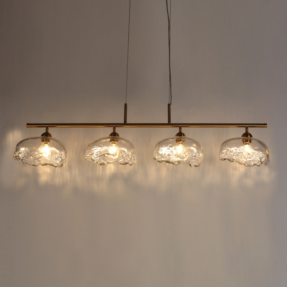 LNC Ranunculus 4-Light 44.5" Brass Modern Linear Glass Island Light